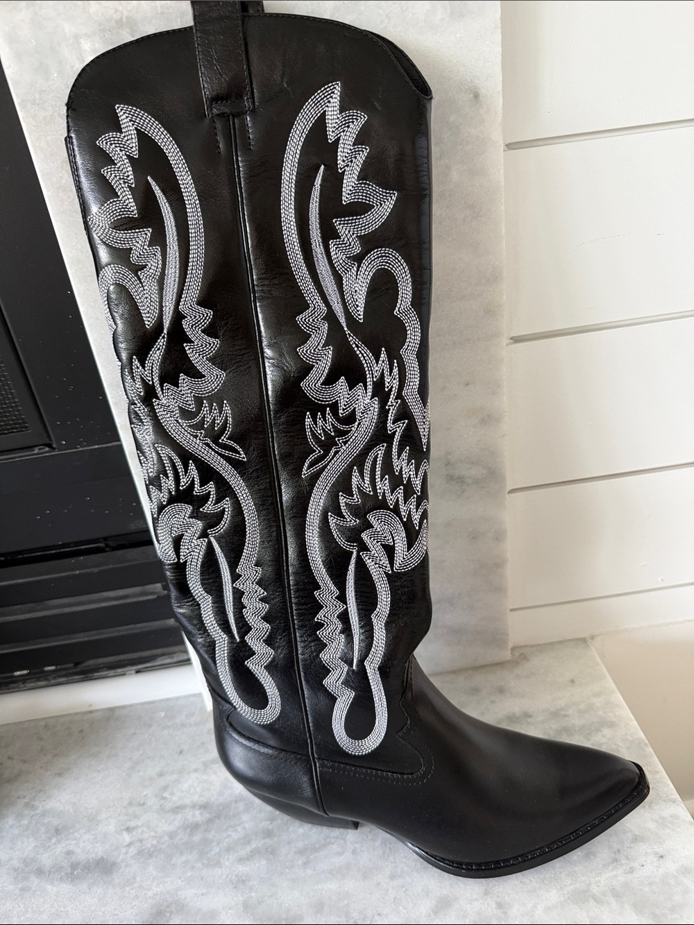 Black Jeffrey Campbell Women's Western Embroidered Tall Boots - Picture 2 of 6
